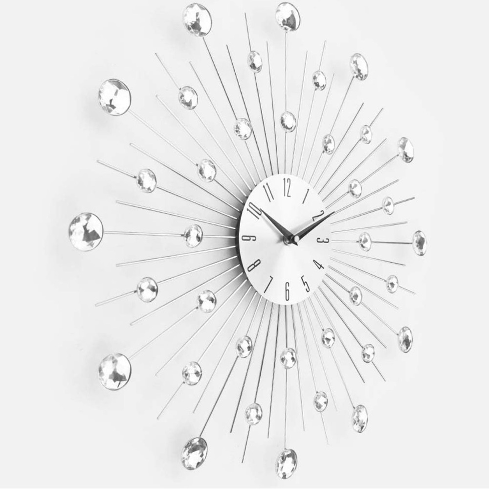 Silver Starburst Wall Clock with Crystal Accents - Picture 2 of 6